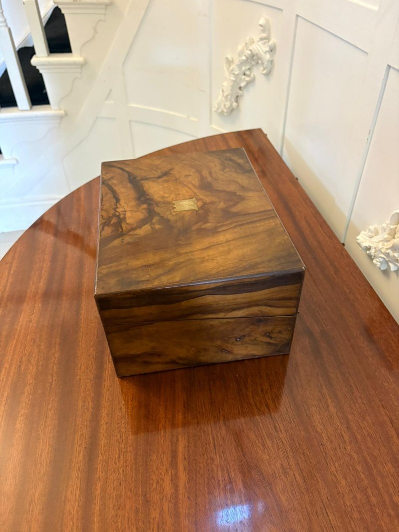 Antique Victorian Figured Walnut Writing Slope / Lap Desk with Fitted Interior - Image 7